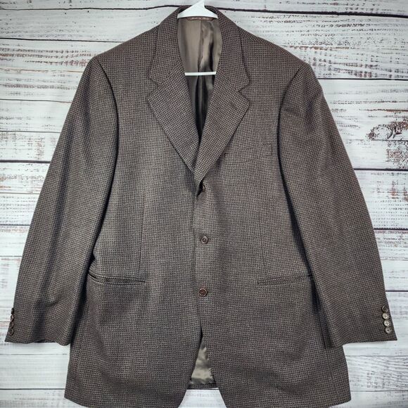 CANALI Wool 46L (us) 56 (Eu) Dark Brown Check Sport Coat Blazer Jacket long - Picture 1 of 9